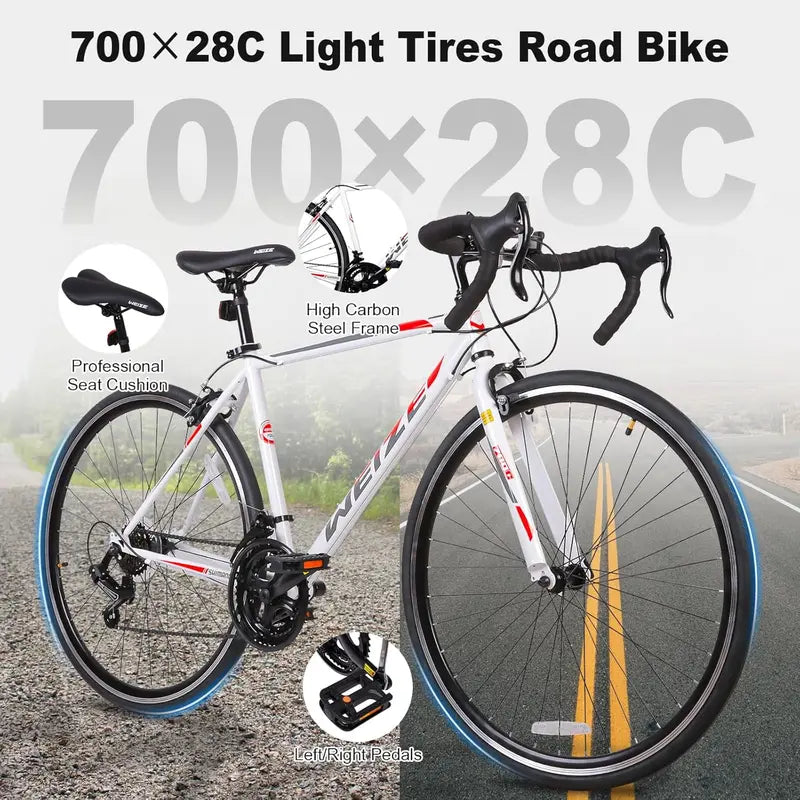 WEIZE 700C Road Commuter Bike – 14-Speed Shimano Drop-Bar Hybrid with Caliper Brakes & High-Carbon Steel Frame