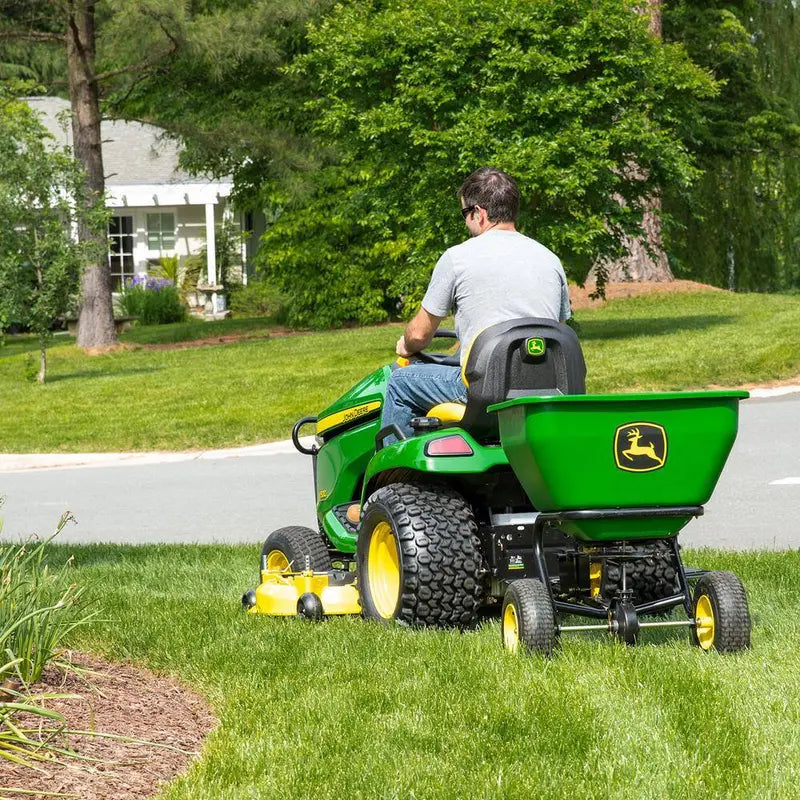 John Deere 175 lb Tow-Behind Broadcast Spreader – Rustproof Poly Hopper, Universal Compatibility