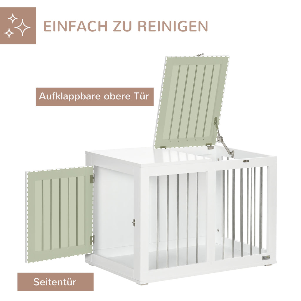 PawHut Hundekäfig mit 2 Türen, Hundebox, verriegelbar, Stahlgitter, 80 cm x 50 cm x 56,5 cm, Weiß + Silber