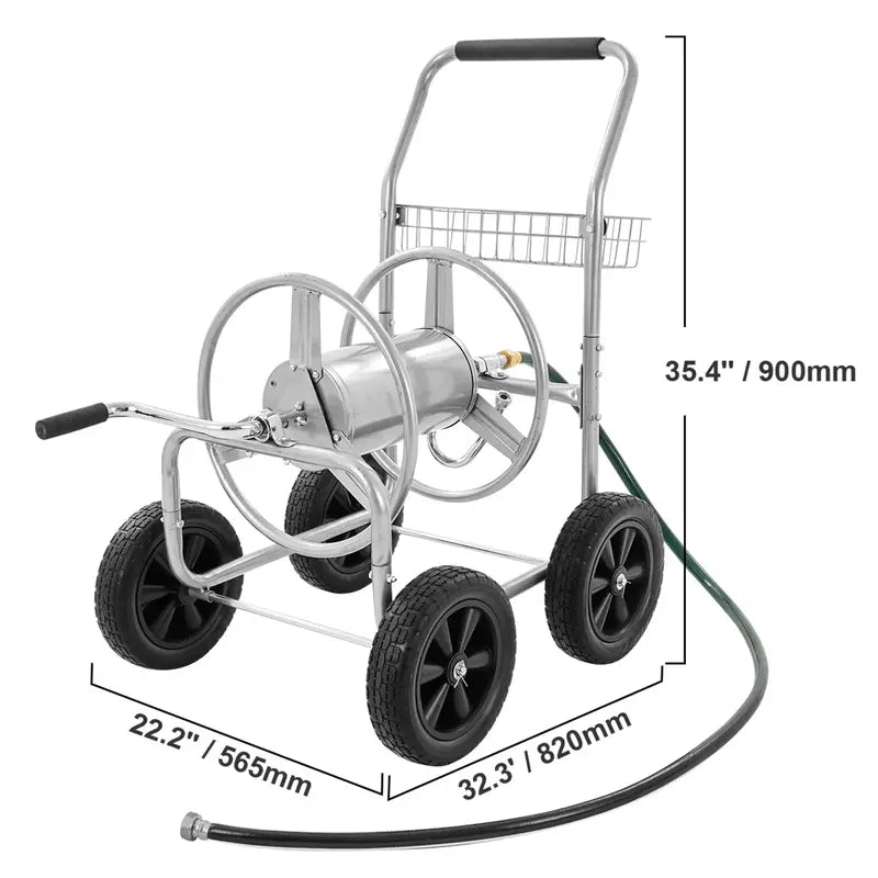 VEVOR Heavy-Duty Mobile Hose Reel Cart – Holds 250 ft of 5/8″ Hose, 4-Wheel Design with Storage Basket