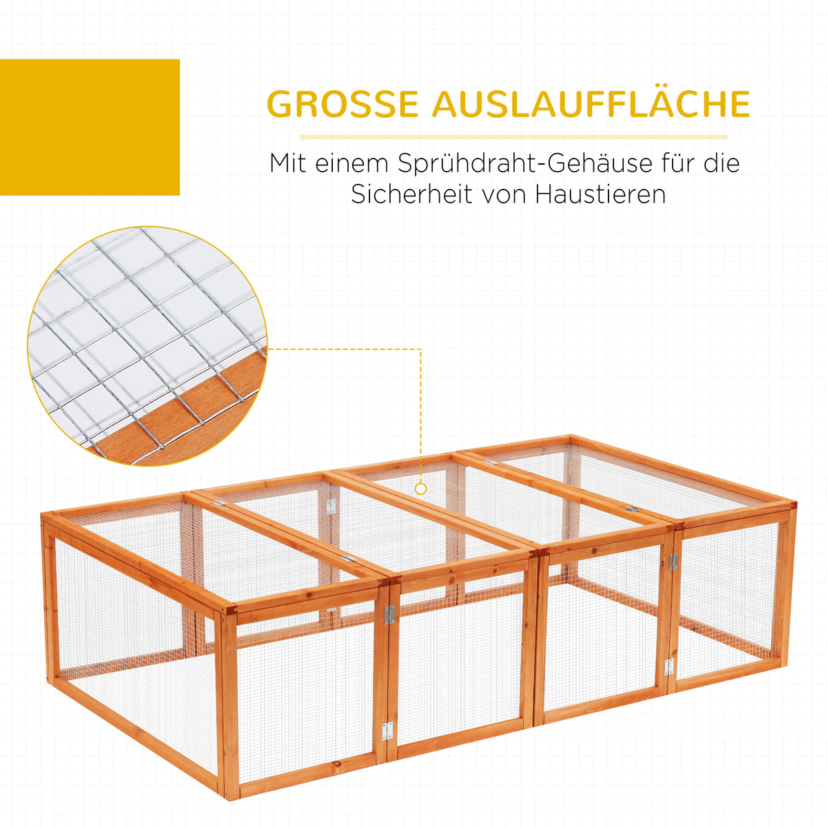 PawHut Kleintierstall Kleintiergehege, Freigehege Kleintierkäfig mit Tür, Meerschweinchenstall,  Freilaufgehege, Kleintierhaus aus Tannenholz, Natur 181 x 100 x 48 cm