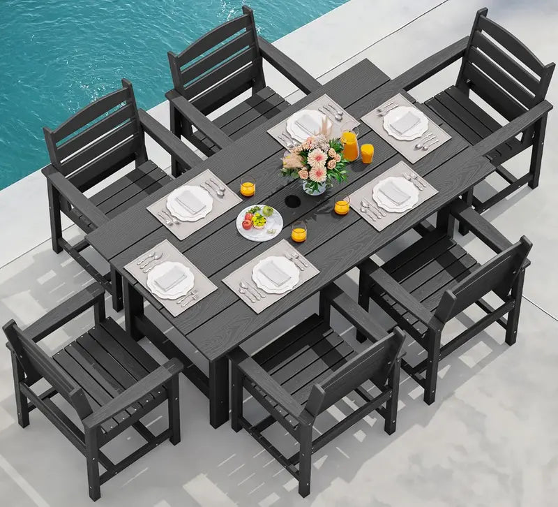 SERWALL HDPE 7-Piece Outdoor Dining Set — All-Weather Aluminum Frame Dining Table and Chair Collection