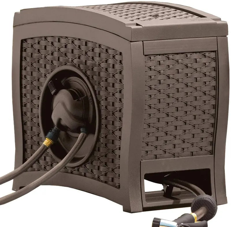 Wicker-Style Portable Hose Reel – Hands-Free, Water-Powered Retraction, Lightweight Design