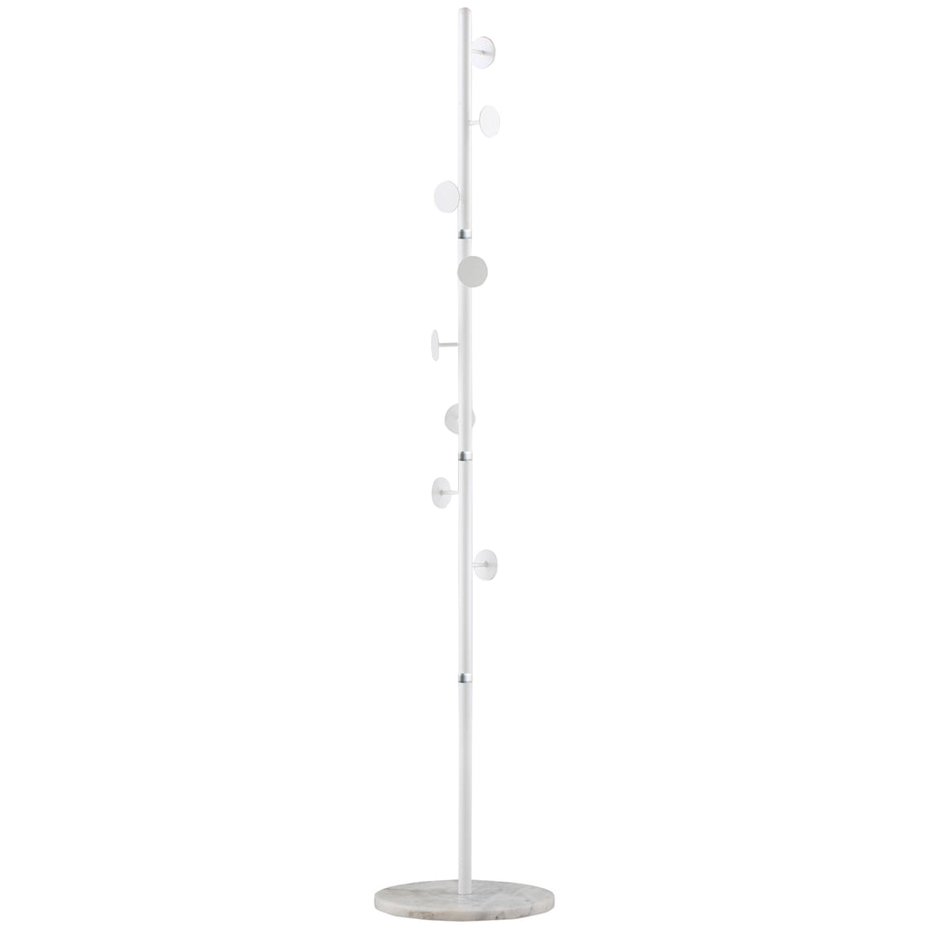 HOMCOM Albero Kleiderständer aus Stahl mit 8 Haken und rundem Marmorsockel, 35x35x170 cm, Weiß