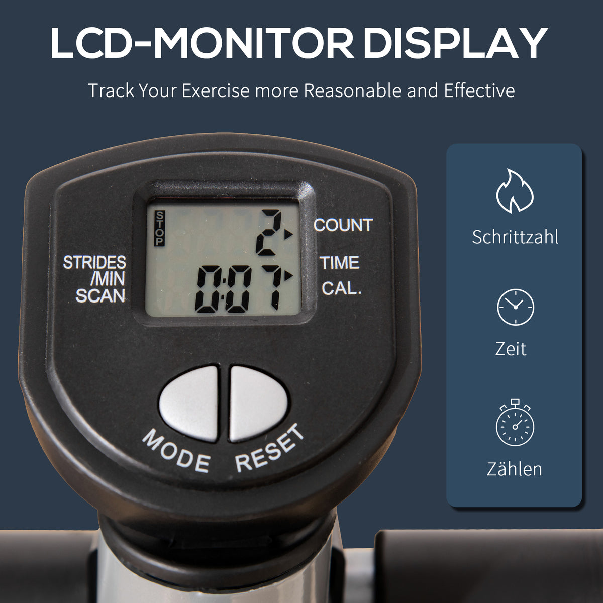HOMCOM Stepper Heimtrainer für Zuhause mit LCD-Bildschirm einstellbare Geschwindigkeit Metall ABS 55 x 53 x 118-128 cm