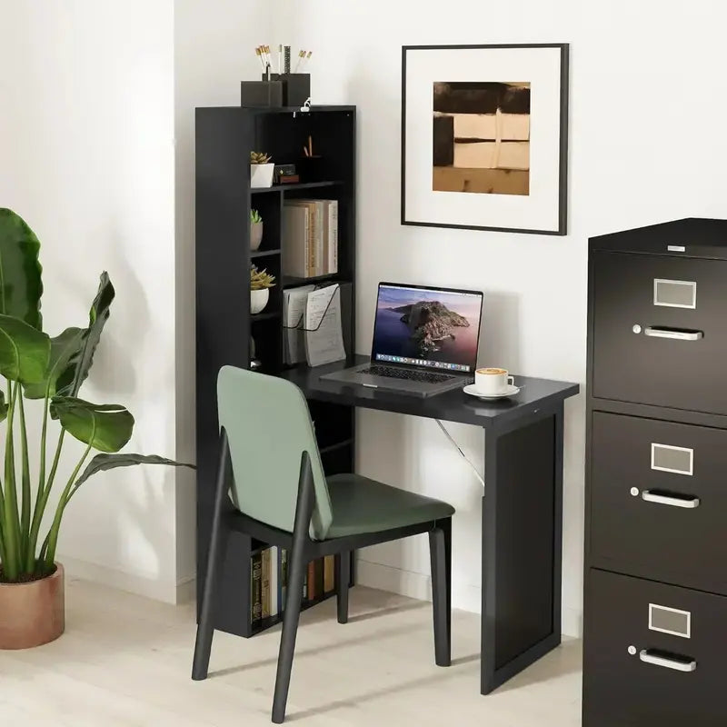 Wall-Mounted Folding Writing Desk – Space-Saving Convertible Workstation with Storage