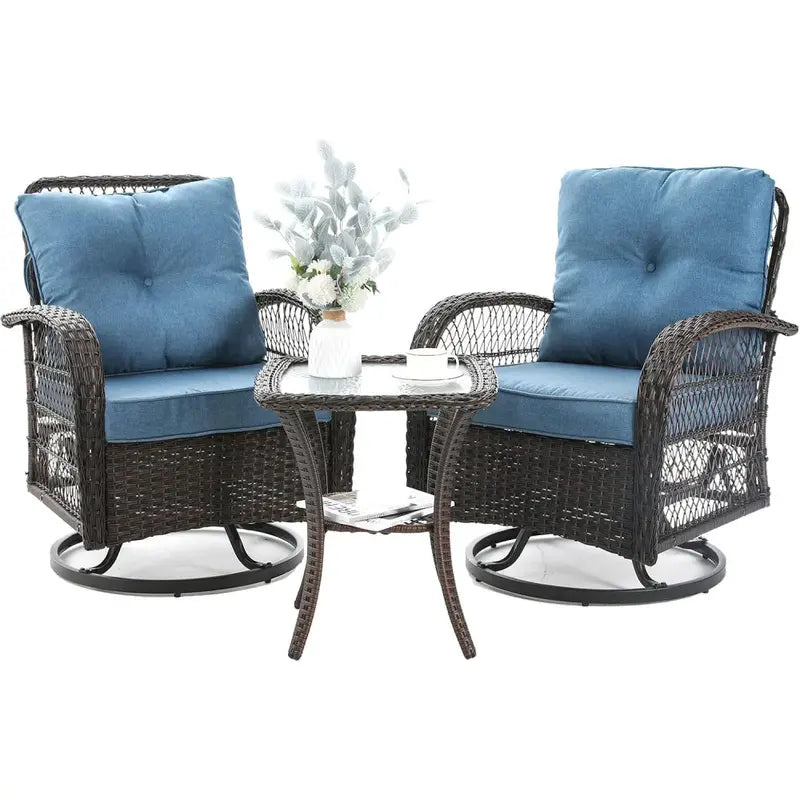 VONZOY 3-Piece Patio Set – Rocking Chair & Matching Cushioned Seating with Rust-Resistant Frames
