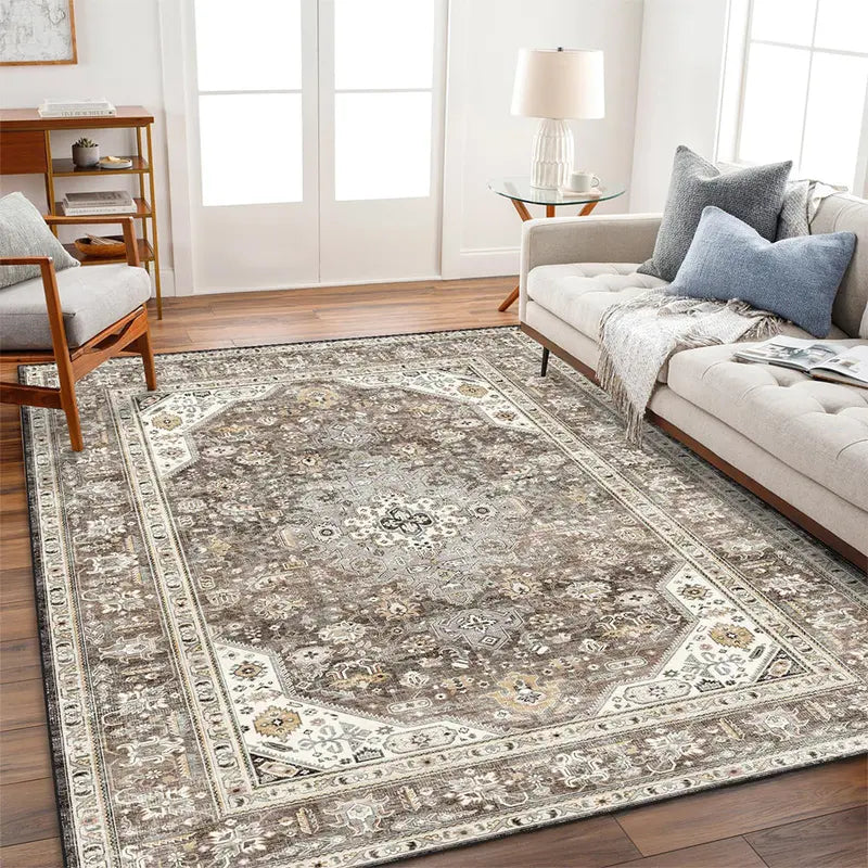 Washable Oriental-Style Area Rug – Large Indoor Non-Slip Living Room or Bedroom Rug with Stain-Resistant Backing