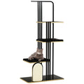 PawHut Kratzbaum, Industrial Design, 3 Plattformen, 2 Liegekissen, Kratzwand, Stahlrahmen, schwarz, 85 x 48 x 170 cm