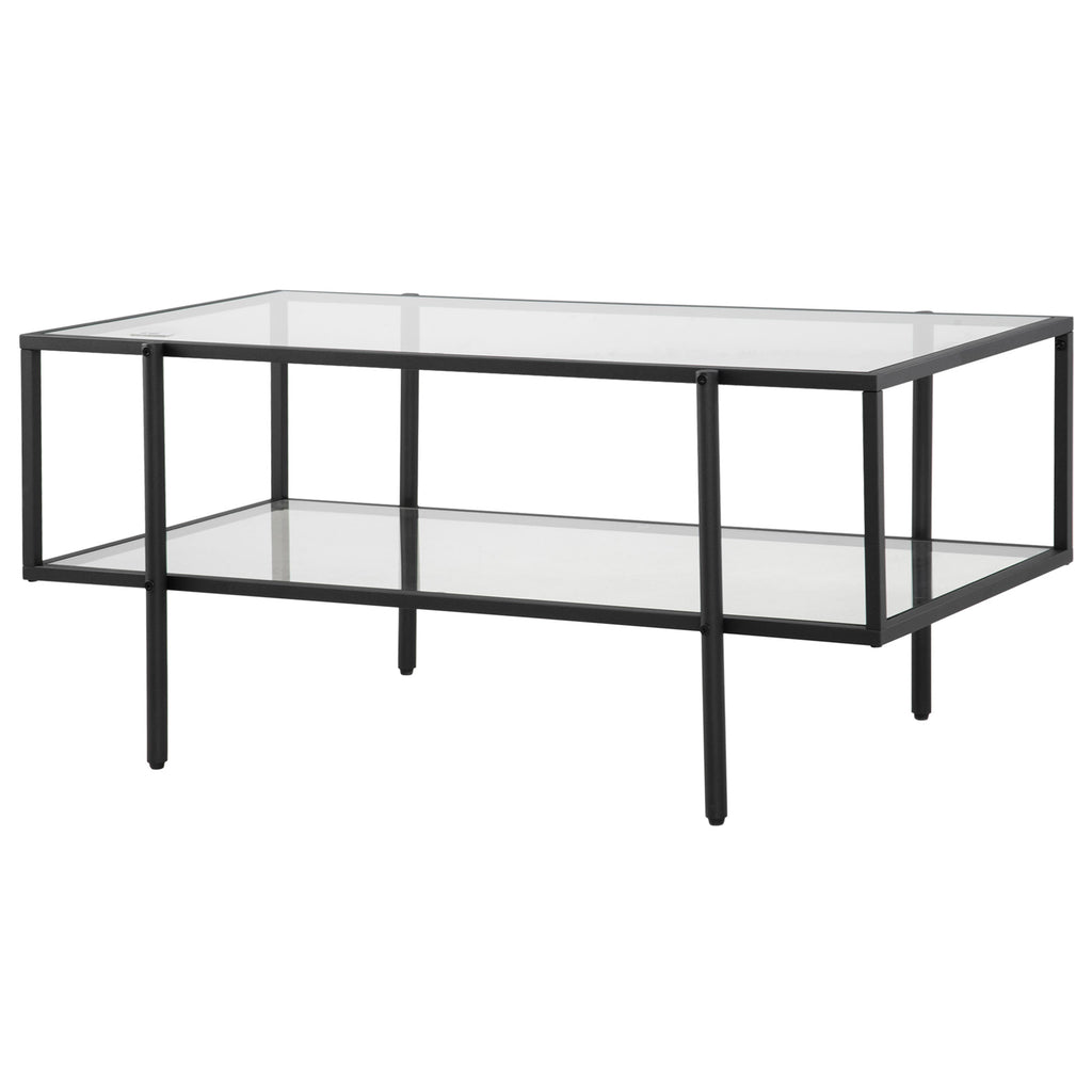 HOMCOM Couchtisch mit Ablage, verstellbare Füße, Stahlrahmen, Glasplatte, 100 x 55 x 45,5 cm, Weiß
