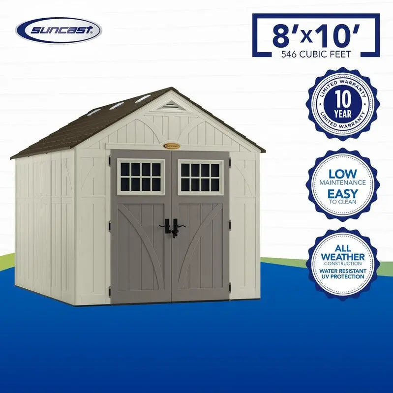 Vanilla Series Plastic Storage Shed – 8 ft. W × 10 ft. D, UV-Resistant Resin Construction