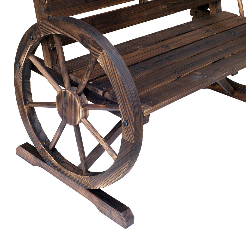Outsunny Gartenbank 2-Sitzer Sitzbank Holzbank Wagenrad mit Armlehne Landhausstil Tannenholz Braun 105,5 x 59 x 75 cm