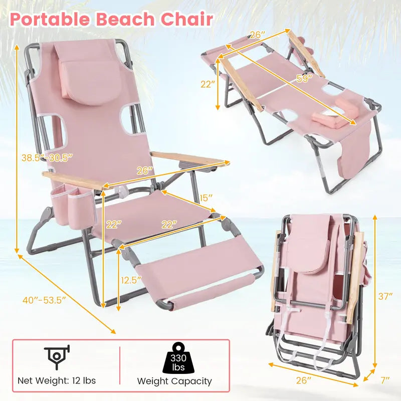 Versatile 3-in-1 Beach Chair – Foldable Recliner for Camping, Poolside, and Sunbathing