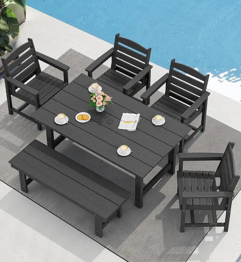 SERWALL HDPE 7-Piece Outdoor Dining Set — All-Weather Aluminum Frame Dining Table and Chair Collection