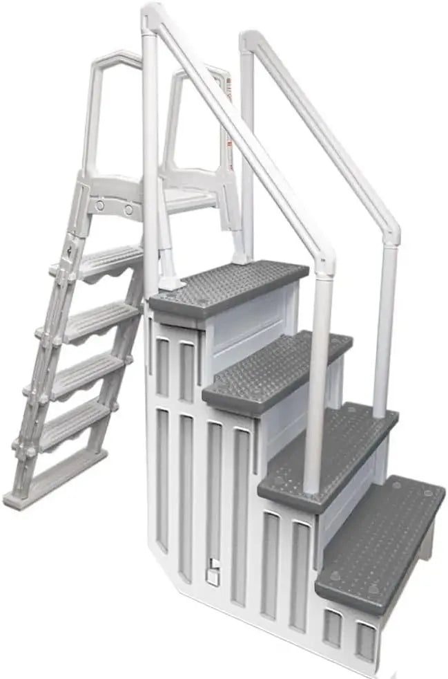 Select Anti-Slip In-Pool Steps – Gray, Deck-Mountable for 48–54″ Above-Ground Pools, 300-Lb Capacity