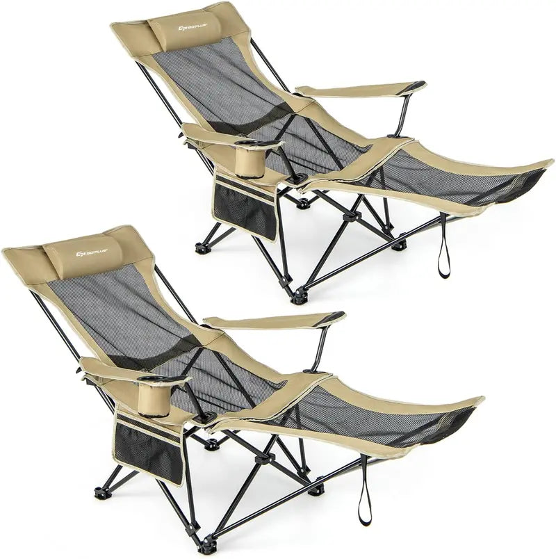 Reclining Camping Lounge Chair with Adjustable Backrest & Integrated Footrest for Outdoor Comfort