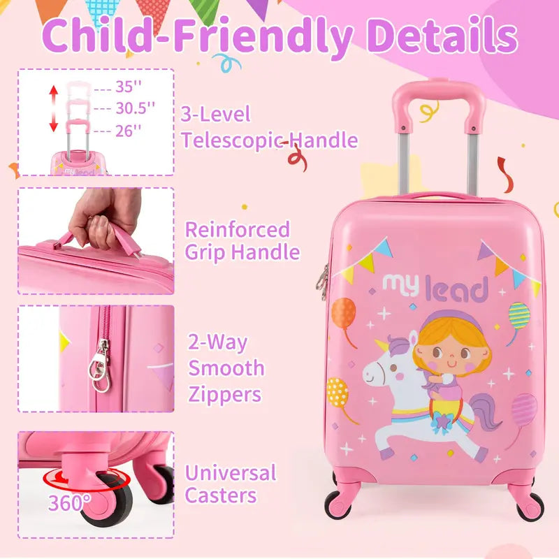 Kids' Spinner Luggage Set – 2-Piece Pink Travel Suitcase Combo for Boys & Girls