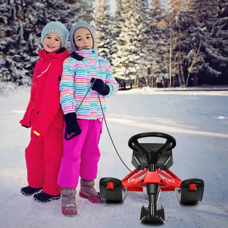 Snow Racer Twin-Brake Sled – Ski-Style Slider Board for Winter Recreation