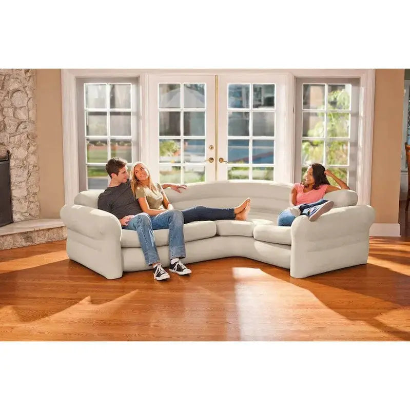 Intex Inflatable L-Shaped Corner Lounge Sofa – Gray, 2-Pack with Built-in Cup Holders