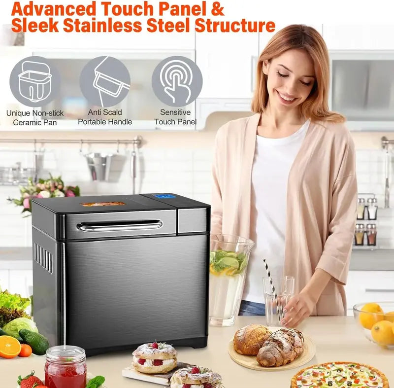KBS 17-Function Stainless Steel Bread Maker with Dual Heating Elements
