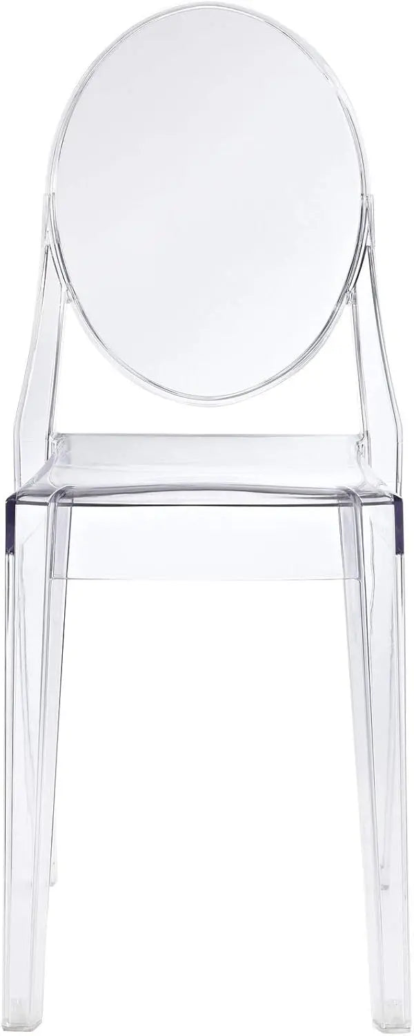 Set of Two Philippe Starck–Inspired Ghost Chairs: Transparent Polycarbonate Design, Stackable, Ergonomic, and Suitable for Indoor or Outdoor Use