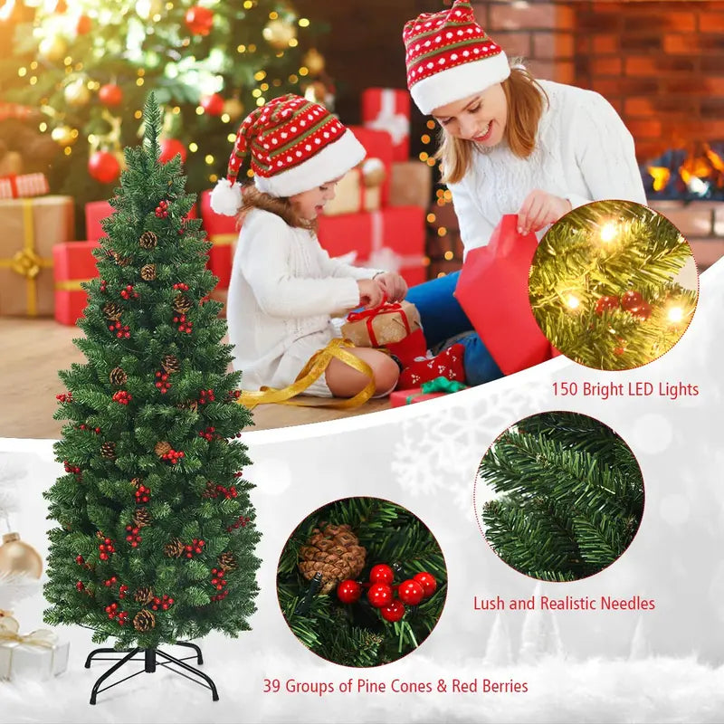 Slim Pre-Lit Pencil-Style Artificial Christmas Tree