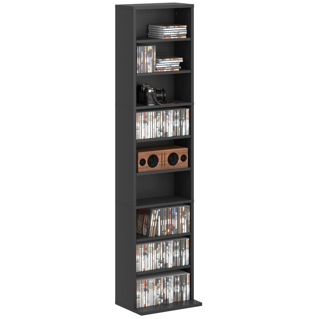 HOMCOM CD-Regal mit 6 verstellbaren Regalen, Kapazität von 260 CD/120 DVDs, 33x24x140 cm, Schwarz