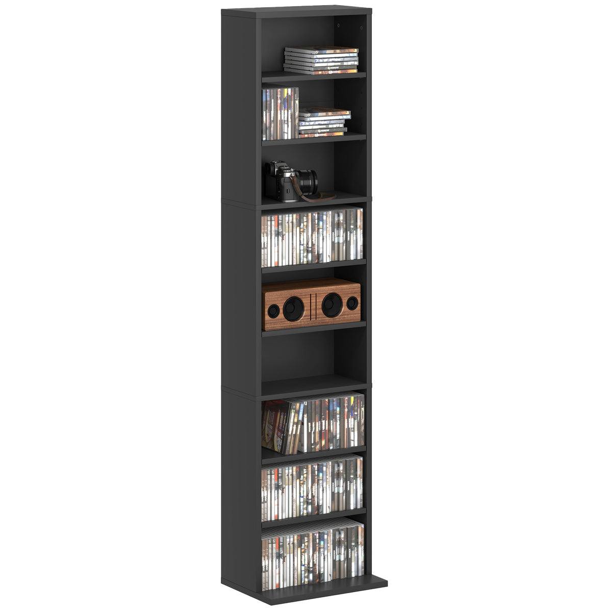 HOMCOM CD-Regal mit 6 verstellbaren Regalen, Kapazität von 260 CD/120 DVDs, 33x24x140 cm, Schwarz