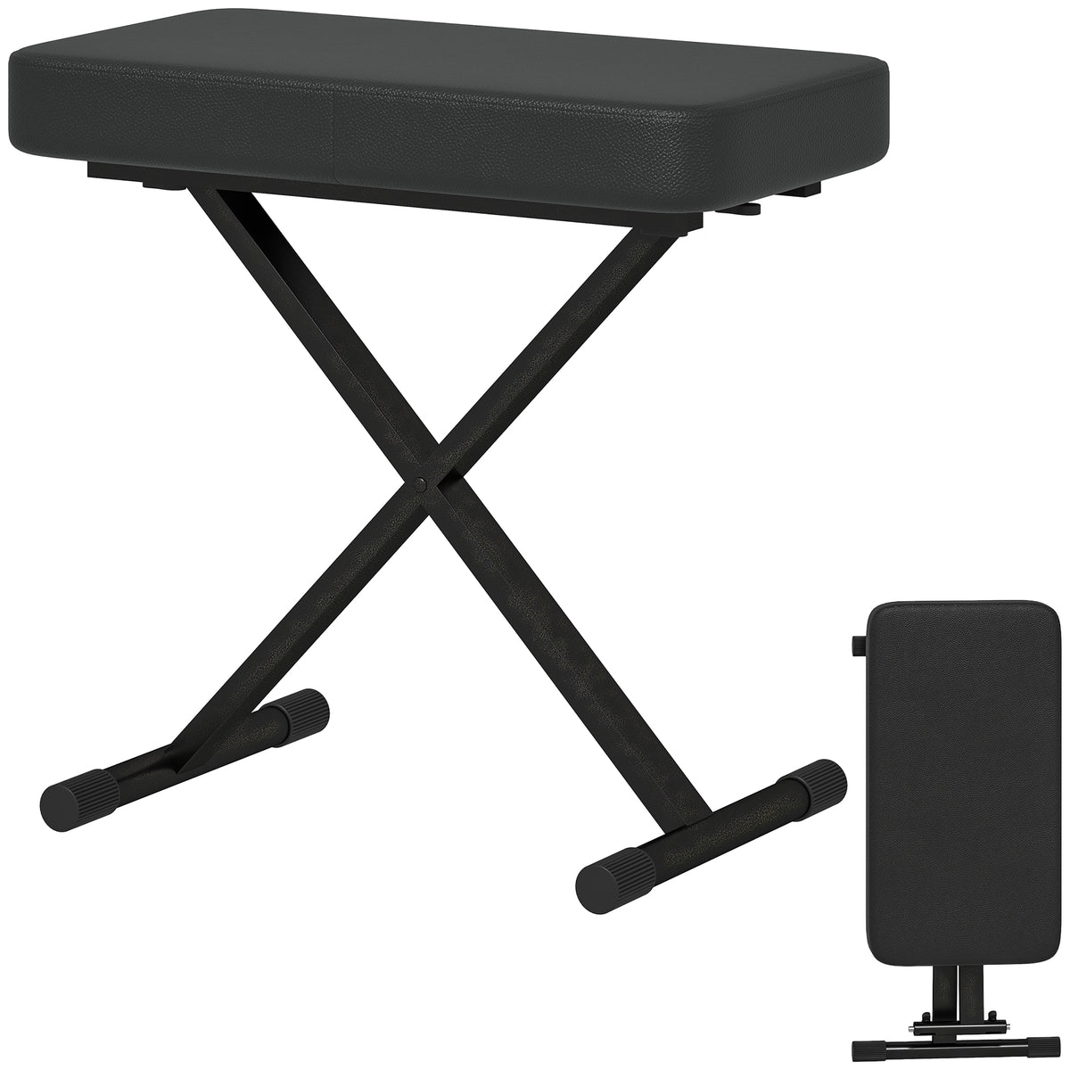HOMCOM Klavierhocker Klappbar und in 4 Höhen Verstellbar, aus PU-Leder, Schaumstoff und Metall, 60x32x53-63 cm, Schwarz