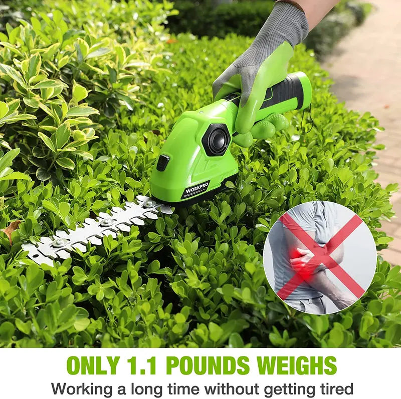 WORKPRO 7.2V Dual-Function Cordless Trimmer – Handheld Hedge Shear and Grass Trimmer in One