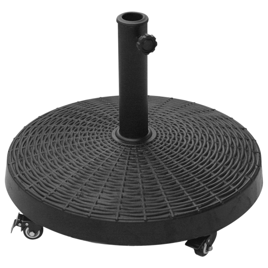 Outsunny Sonnenschirmständer 25kg Schirmständer mit Rollen rund Rattanoptik Ständer für Schirmstangen mit Ø38/48 mm Ständer für Garten, Balkon, Schwarz