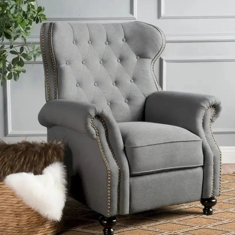 Walder Tufted Nailhead-Finish Fabric Recliner by Christopher Knight Home