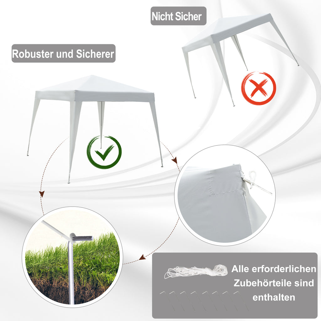 Outsunny Faltpavillon 2,4x2,4m Pavillon Faltzelt mit UV-Schutz, Partyzelt inkl. Tragetasche für Garten, Balkon, Stahl Weiß