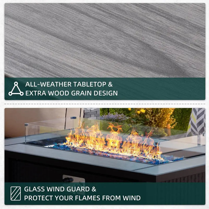 Walsunny 45-Inch Propane Fire Pit Table – 50,000 BTU Rattan Patio Table with Lid, Lava Rock & Wind Guard