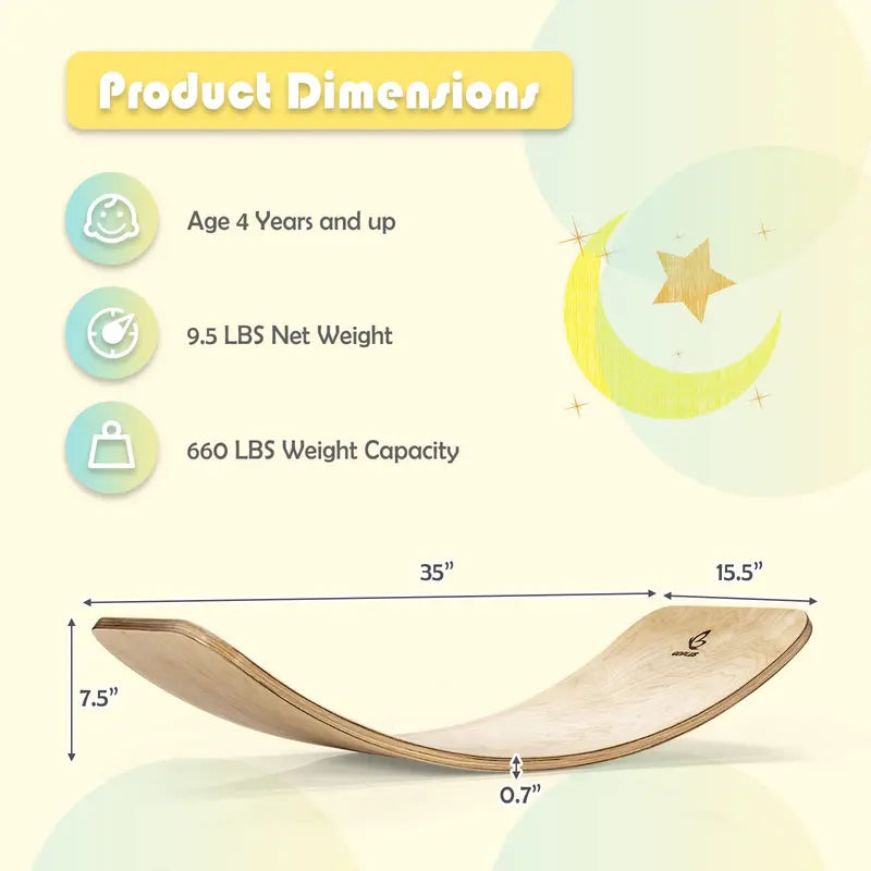 Wooden Balance Board – 35-Inch Stability Trainer for Kids and Adults (660 lb Weight Capacity)