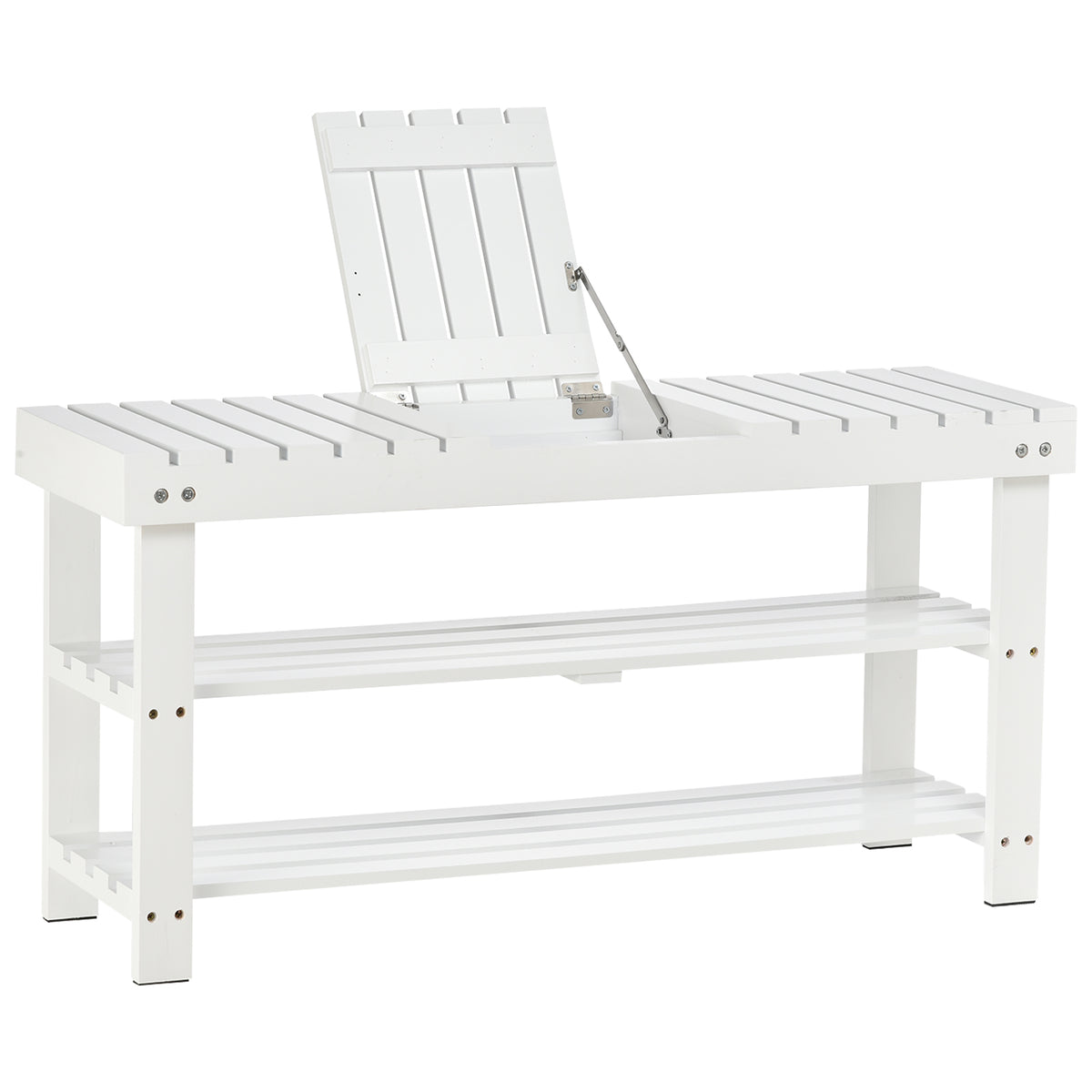 HOMCOM Schuhschrank aus Holz mit 3 Ebenen, Aufbewahrungsregal und verstecktem Fach, 90 x 29 x 45 cm, weiß