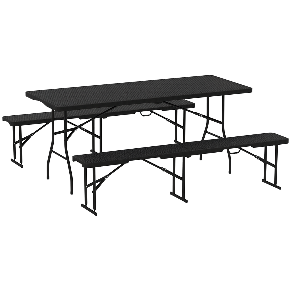 Outsunny Picknicktisch und Bänke, 3-teiliges Set, faltbar, Kunststoff, Metall, Schwarz