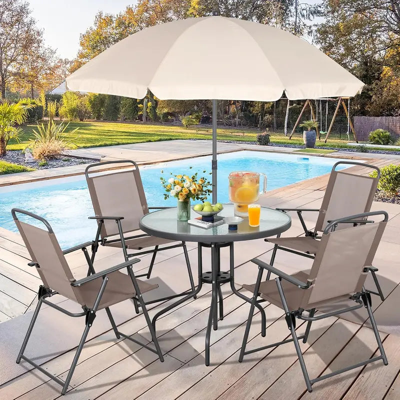 Vongrasig 6-Piece Folding Patio Set – Compact Metal Dining Table & Chairs for Small Outdoor Spaces