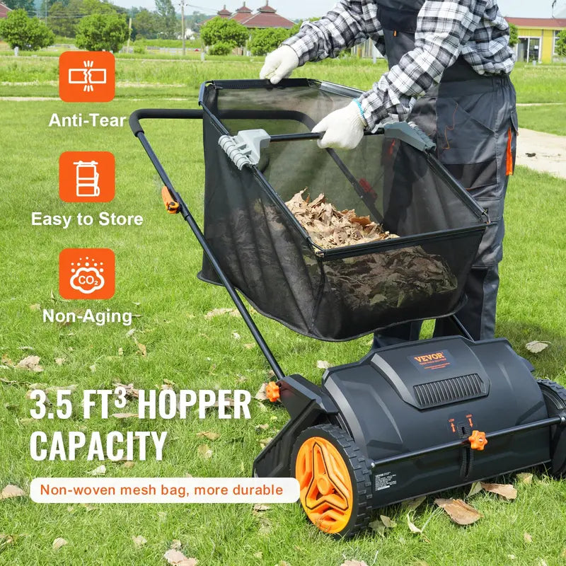 VEVOR 21-Inch Push-Type Lawn Sweeper for Leaves, Grass Clippings, and Debris Collection