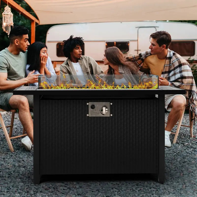 Walsunny 45  Propane Fire Pit Table 50,000 BTU Steel Gas Fire Pit with Lid and Lava Rock Rectangular