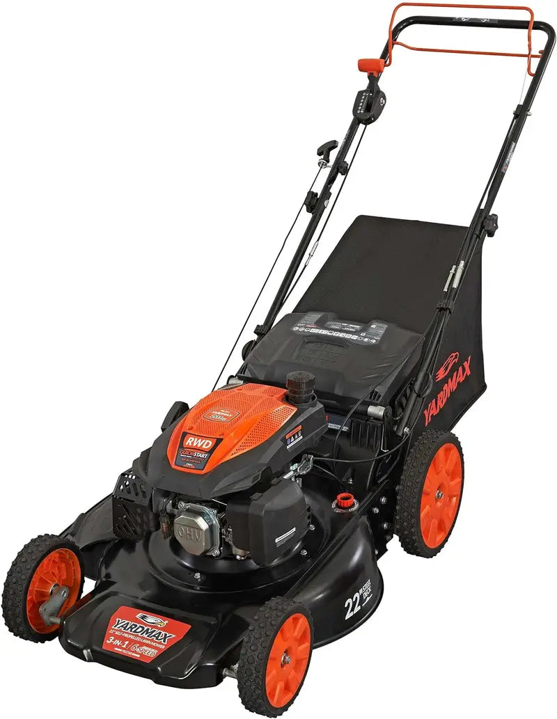 YARDMAX 22-Inch Gas Self-Propelled Lawn Mower – 201cc Engine, 6-Speed CVT, 3-in-1 Function
