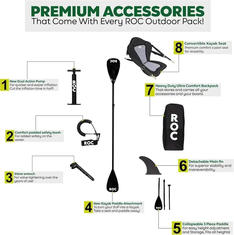 ROC Premium Inflatable SUP Board – Includes Pump, Paddle & Carry Bag