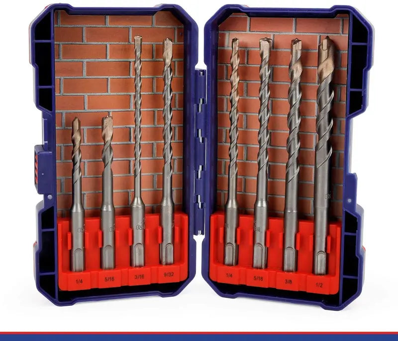 WORKPRO SDS-Plus Carbide Drill Bit Set (8 pcs) for Concrete, Brick & Stone – Includes Protective Case
