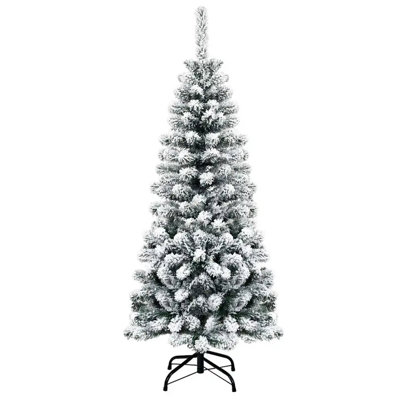 Snowy Slim Artificial Christmas Tree – Weather-Resistant Flocked Xmas Tree for Indoor & Outdoor Use