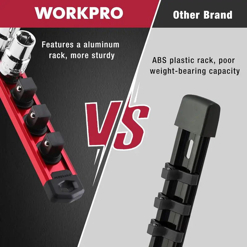WORKPRO Aluminum Magnetic Socket Organizer – 3-Piece Set for 1/4″, 3/8″, and 1/2″ Sockets