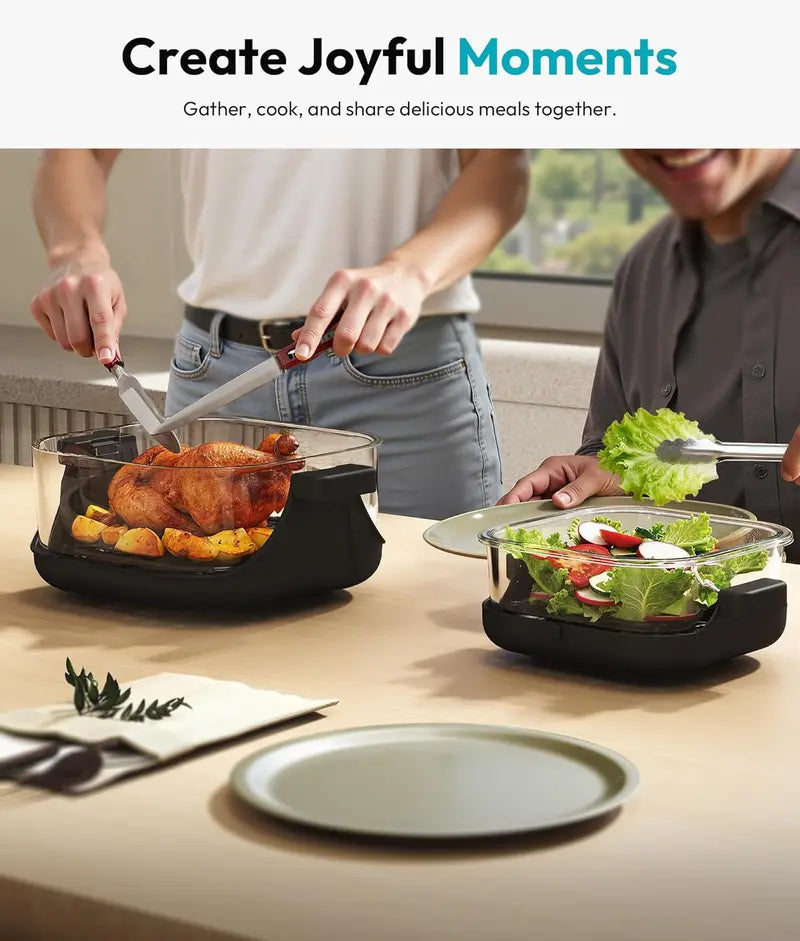 Rellytech Dual-Glass Air Fryer – 1500W, 4.2 qt Capacity with Stackable Containers
