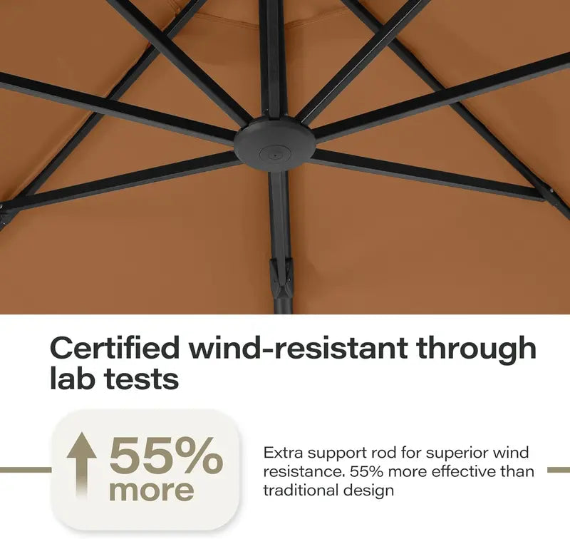 LAUSAINT HOME 11-Foot Cantilever Umbrella — Curvy Offset Design with 360° Rotation, Base Included, Beige Finish