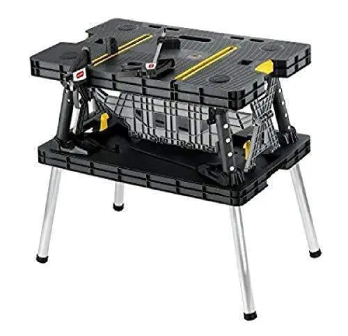 Keter Folding Workbench Table – Miter Saw Stand with Clamps & Compact Garage Storage