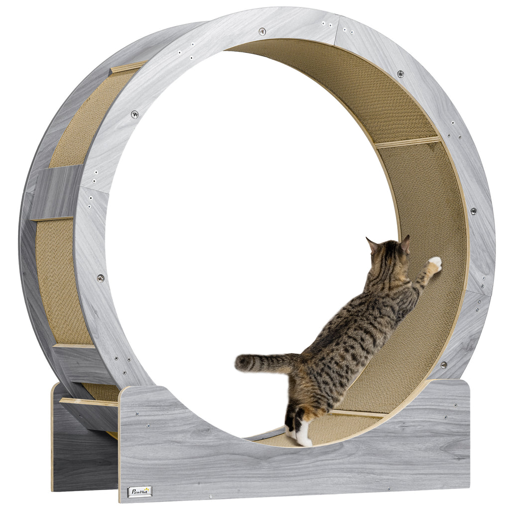 PawHut Katzenlaufrad, Laufrad für Katzen, 91 cm, mit Bremse, Kratzmatte, Katzenrad für gesunde Bewegung, Walnuss