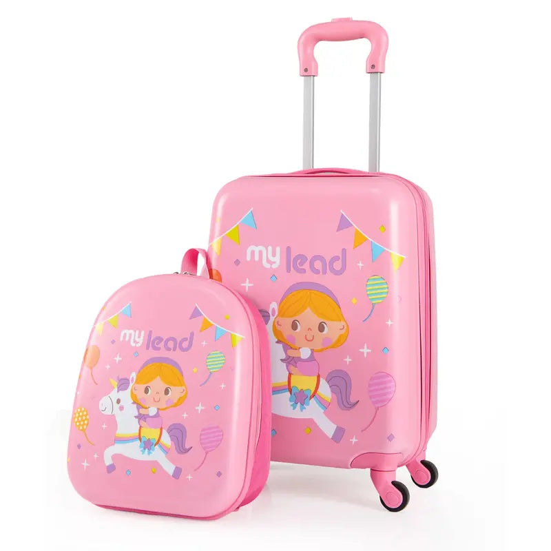 Kids' Spinner Luggage Set – 2-Piece Pink Travel Suitcase Combo for Boys & Girls